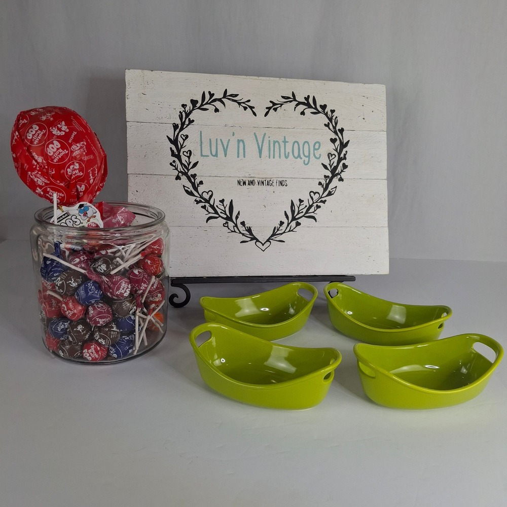 Rachael Ray Lime‎ Green Stoneware 12 oz Oval Ramekins Set of 4 Mini Bakers